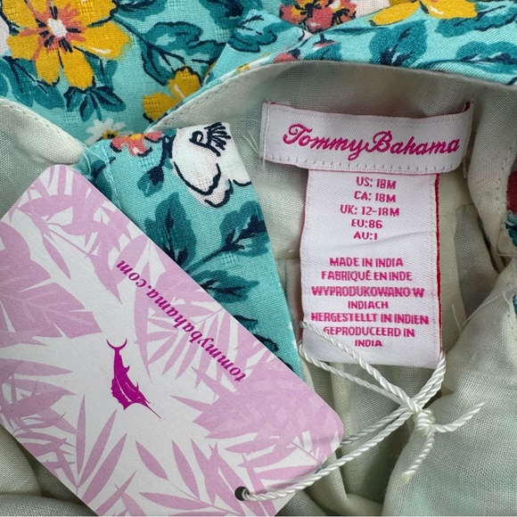 NWT Tommy Bahama Teal Blue Yellow Floral Scallop Flowy Dress & Headband 18 Month - Picture 7 of 10